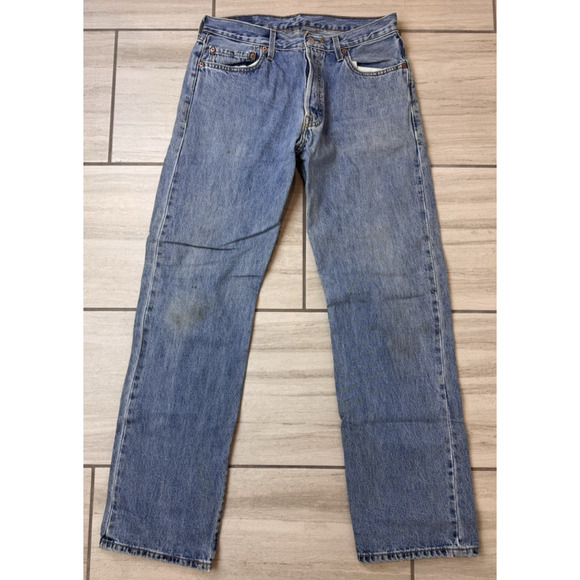 Levis 501 Button Fly Vintage Denim Blue‎ Jeans Men's 34x34 Distressed Y2K - Picture 1 of 6